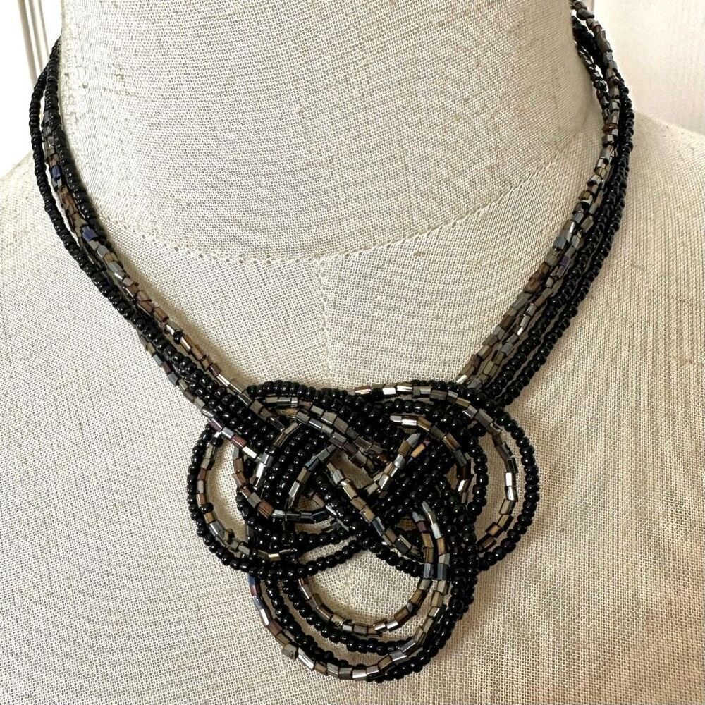 Multi strand seed beaded knot necklace